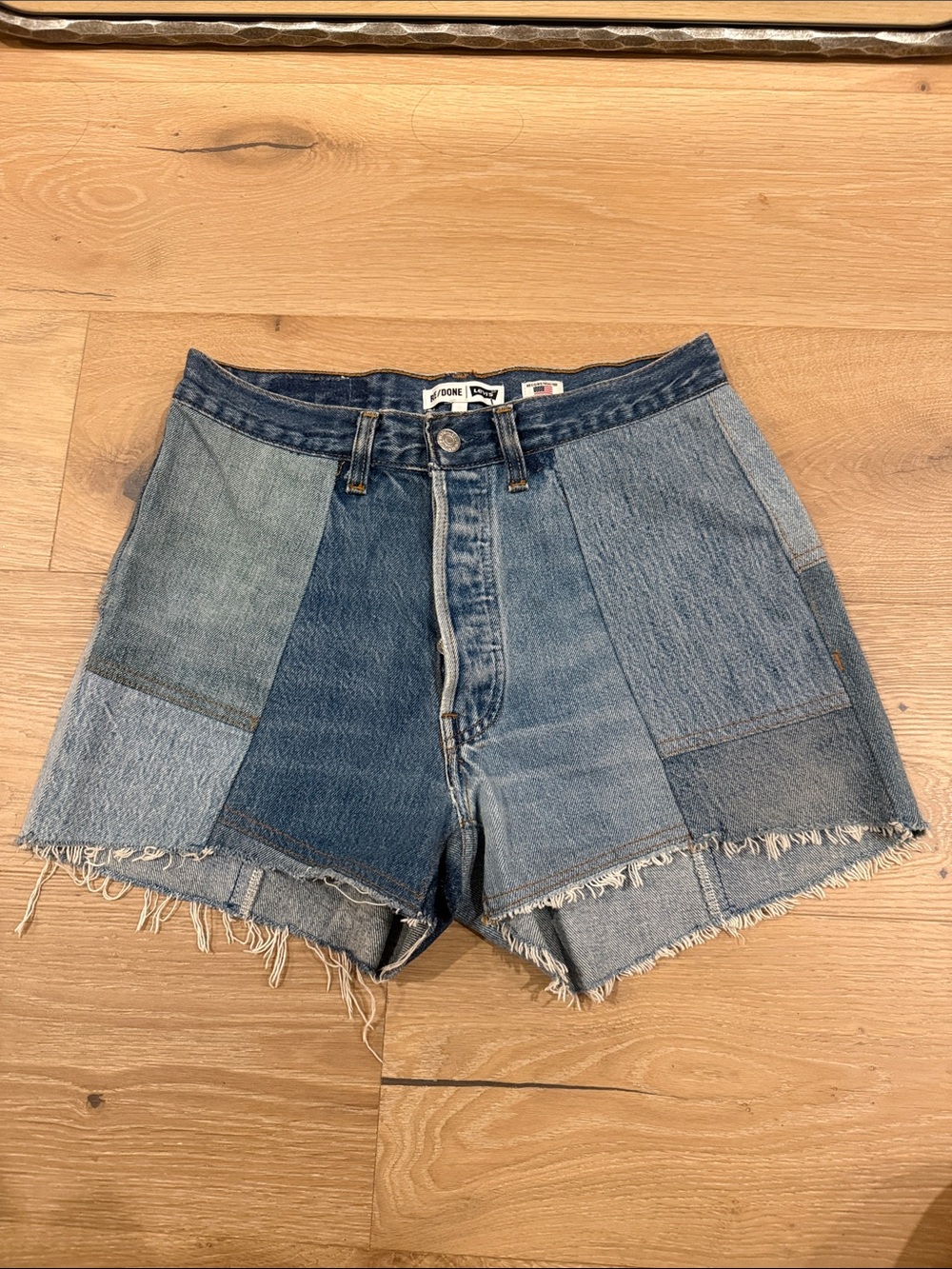 Re/Done Patchwork Denim Shorts - Mixed Blue